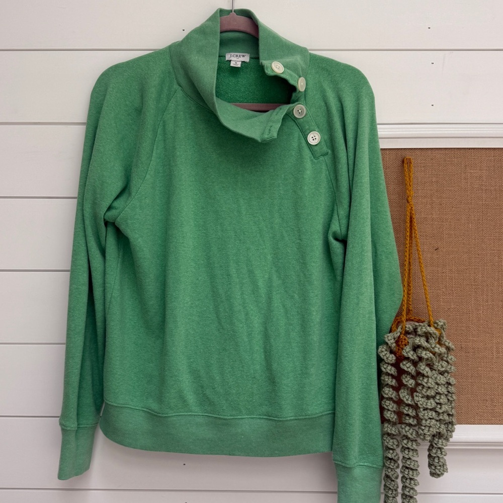JCrew Wide button-collar green Sweatshirt size s - Picture 2 of 5